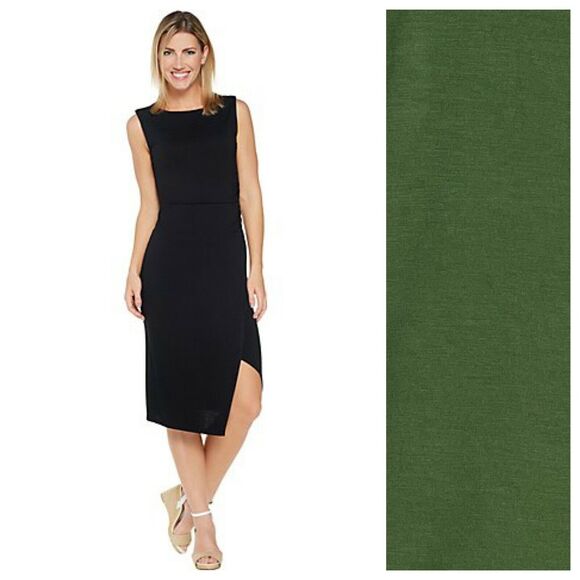 Lisa Rinna Collection Midi Tank Dress XS Olive Green Side Ruched Sleeveless NWOT - Picture 1 of 6